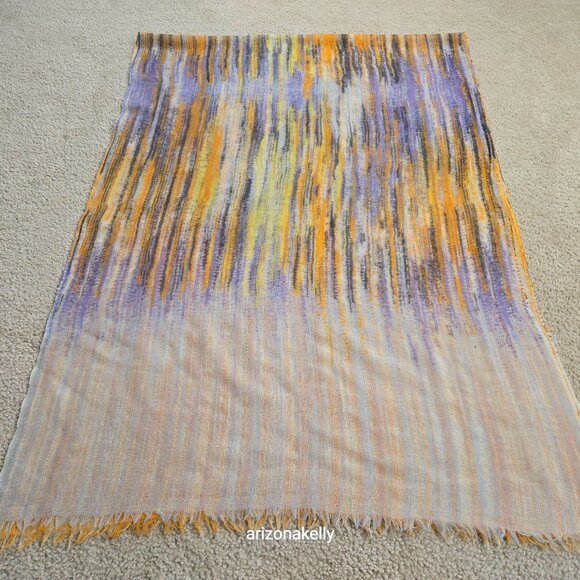 Lightweight Wool Scarf Streaked with Purple & Yellow - Picture 7 of 11